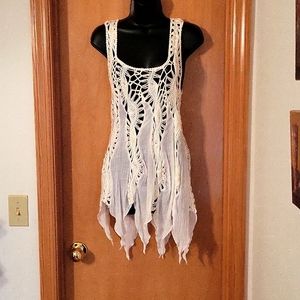 Women's L Off White Crochet Beach Cover-up/Blouse